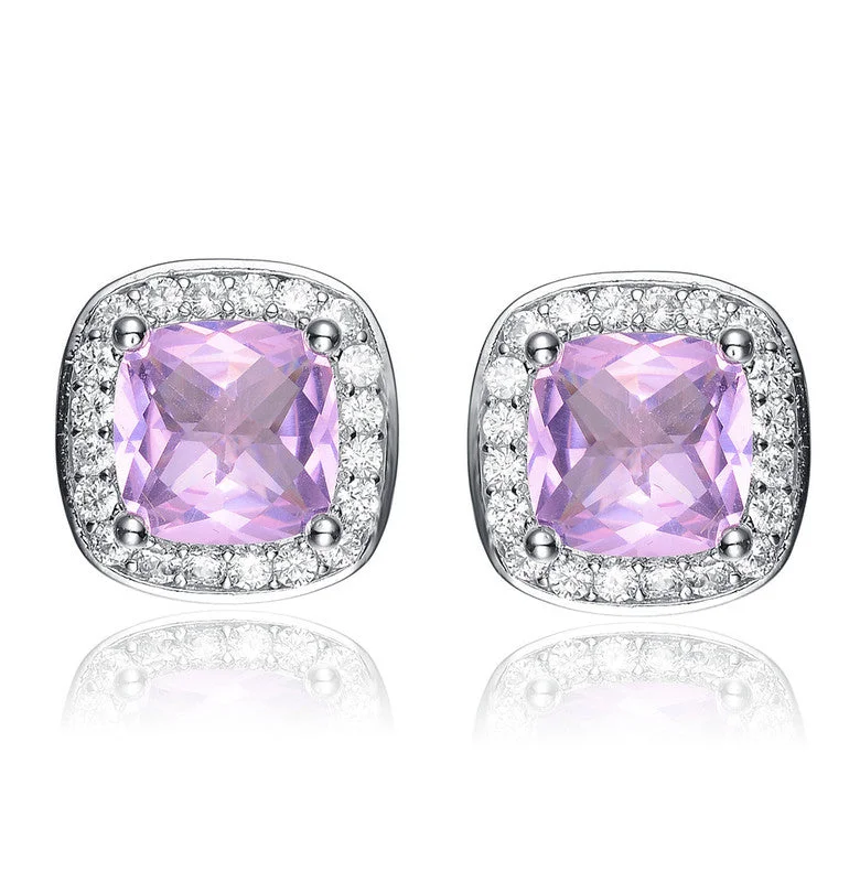 Elegant Rose Gold Jewelry For A Stylish Touch White Gold Plated Square Stud Earrings with Pink Cubic Zirconia Elegant Rose Gold Jewelry For A Stylish Touch White Gold Plated Square Stud Earrings with Pink Cubic Zirconia