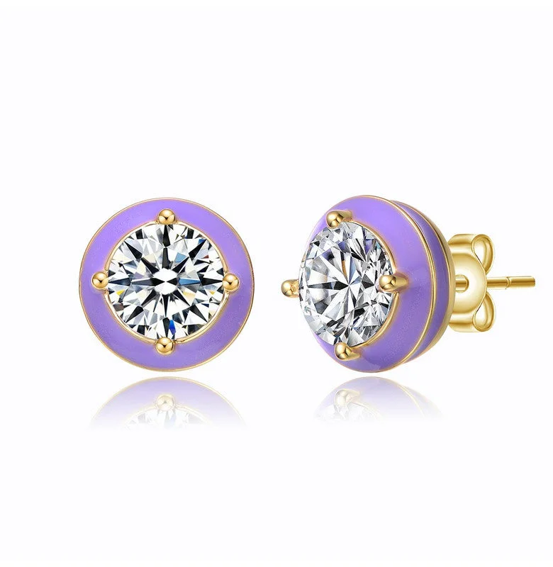Premium Diamond Jewelry For Unforgettable Moments Young Adults/Teens 14k Yellow Gold Plated with Clear Cubic Zirconia Amethyst Enamel Round Stud Earrings Premium Diamond Jewelry For Unforgettable Moments Young Adults/Teens 14k Yellow Gold Plated with Clear Cubic Zirconia Amethyst Enamel Round Stud Earrings