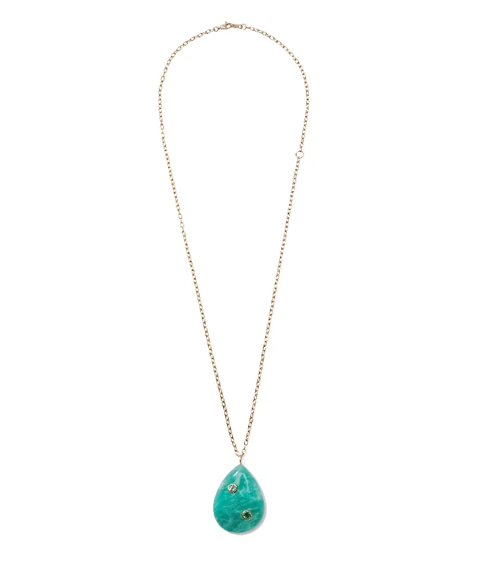 Chic, Trendy, And Affordable Jewelry Sale 14k Gold Amazonite Pear Pendant Necklace