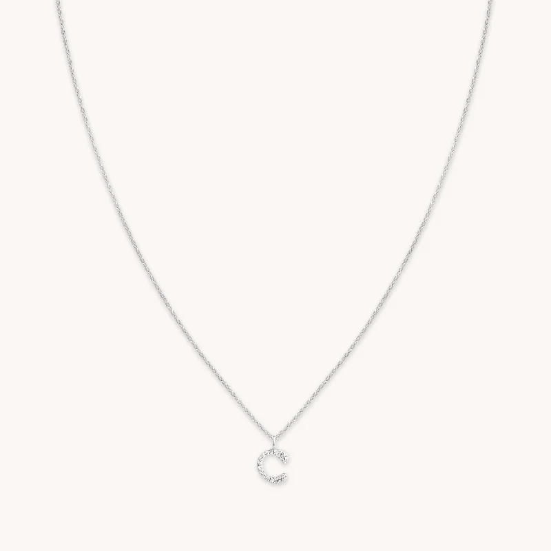 Adjustable Charm Bracelets For A Perfect Fit C Initial Pavé Pendant Necklace in Silver