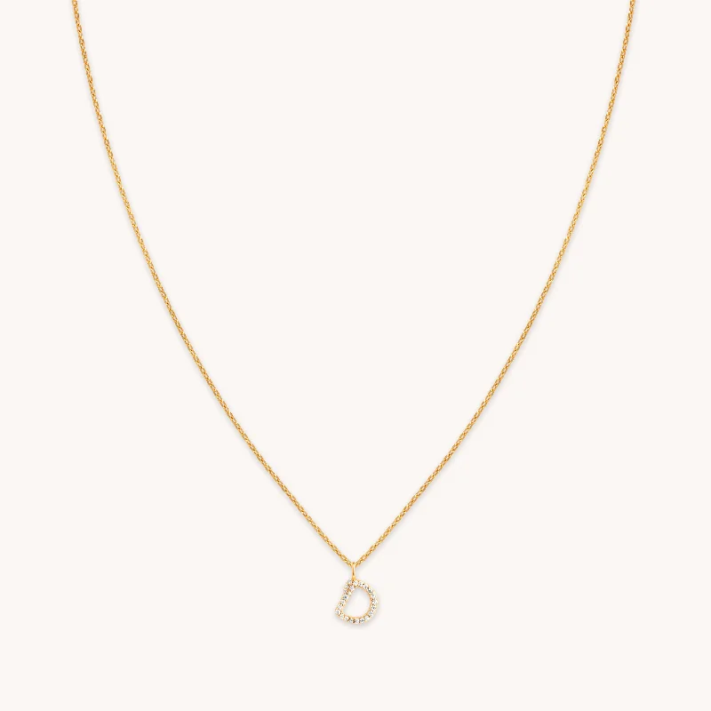 Customized Silver Jewelry For Unique Style D Initial Pavé Pendant Necklace in Gold