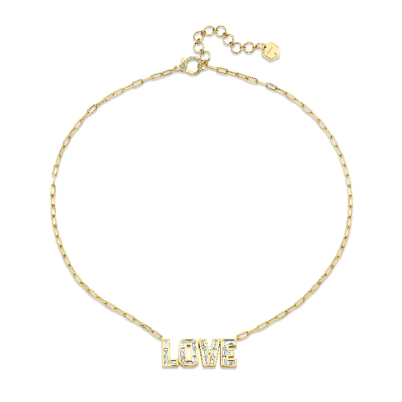 Fashion-Forward Geometric Jewelry For Contemporary Style DIAMOND BAGUETTE LOVE PENDANT NECKLACE Fashion-Forward Geometric Jewelry For Contemporary Style DIAMOND BAGUETTE LOVE PENDANT NECKLACE