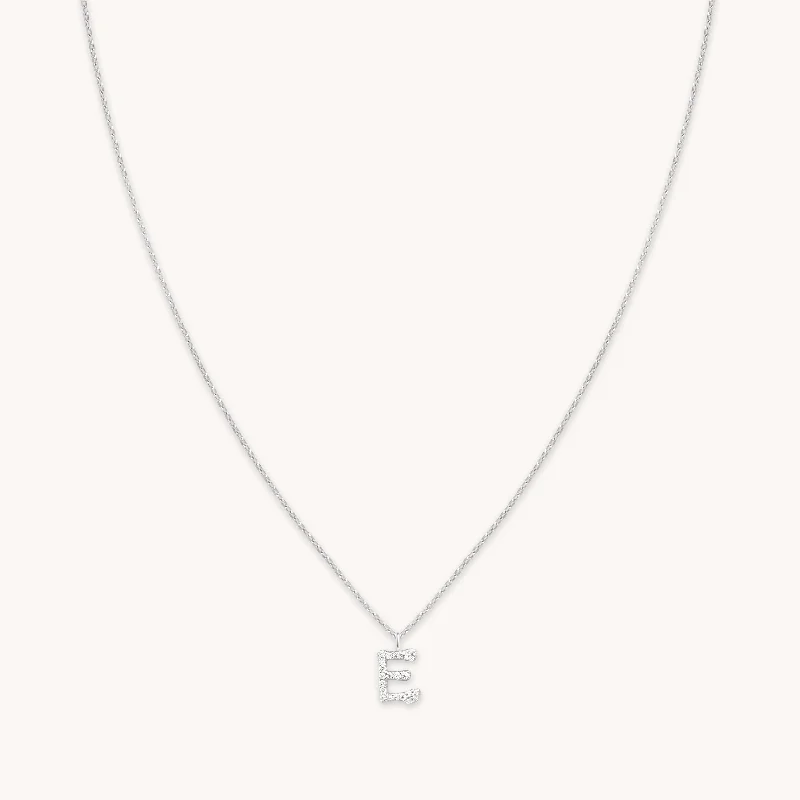 Elegant Jewelry, Affordable Luxury – Shop Now E Initial Pavé Pendant Necklace in Silver