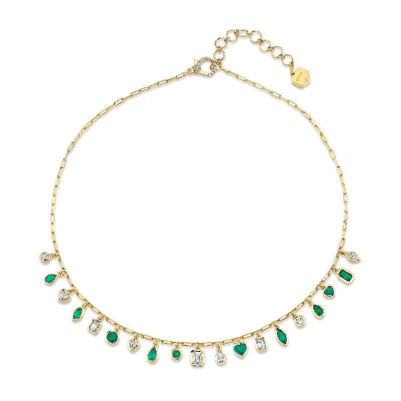 Get The Sparkle You Love At Prices You Adore EMERALD AND DIAMOND MIXED DROP NECKLACE