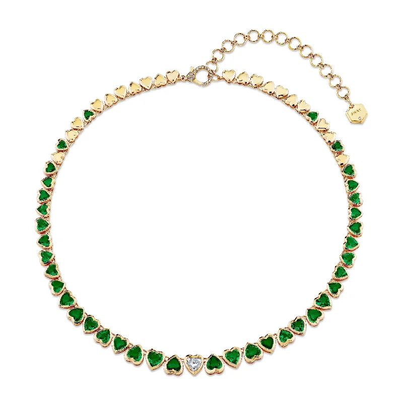 Sparkle On A Budget – Fine Jewelry For Less EMERALD & DIAMOND HEART BEZEL TENNIS NECKLACE