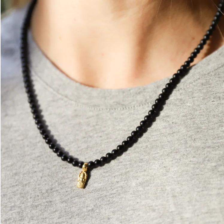 Exclusive Jewelry Sale – Limited-Time Discounts Gold Vermeil Thai Amulet on 4mm Matte Black Onyx Necklace, 18"
