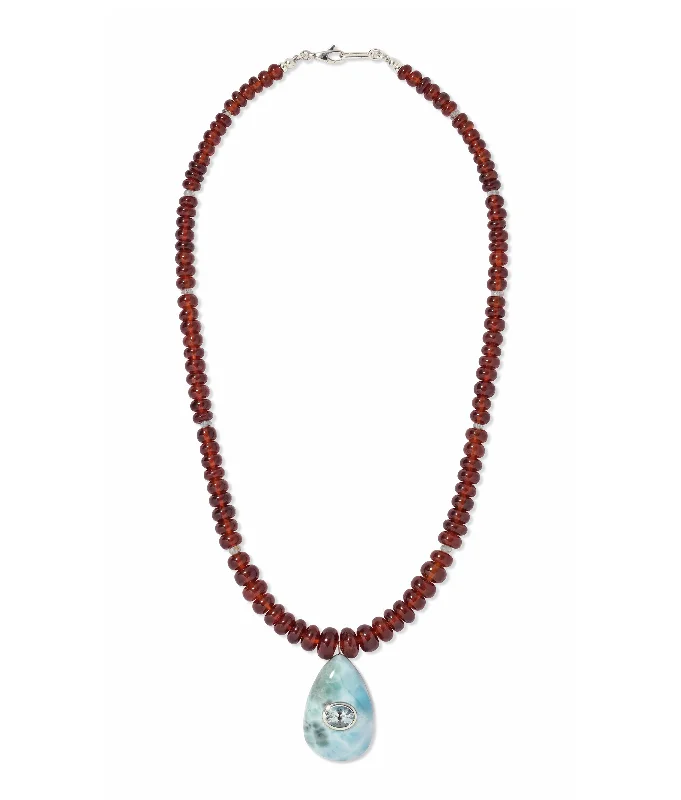 Discounted Jewelry For A Glamorous Look Garnet, Larimar & Sterling Silver Pendant Necklace