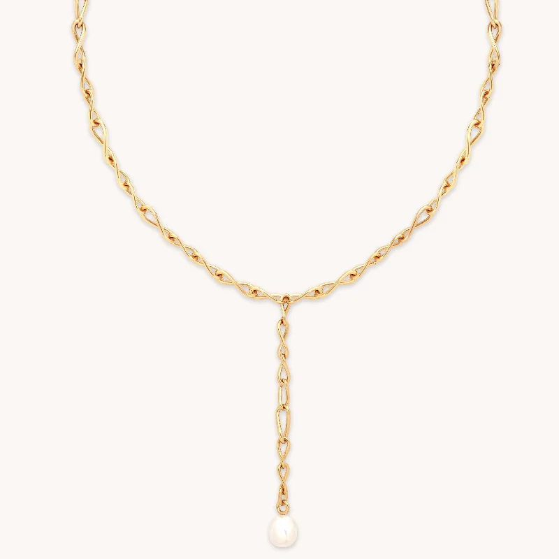 Shop Stylish Jewelry Now And Save Big Infinite Pearl Bold Lariat Necklace in Gold