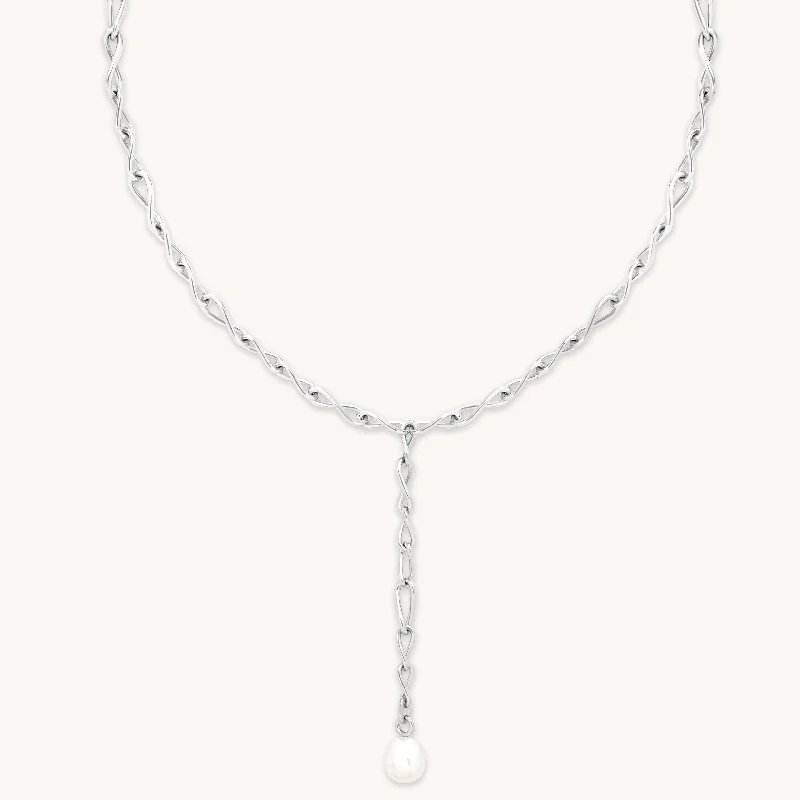 Grab Exquisite Jewelry At The Lowest Prices Infinite Pearl Bold Lariat Necklace in Silver