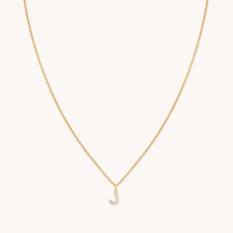 Affordable Glamour – Premium Jewelry For Less J Initial Pavé Pendant Necklace in Gold