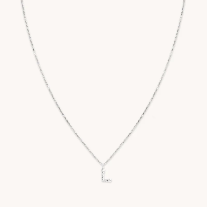 Stunning Statement Jewelry, Unbeatable Discounts L Initial Pavé Pendant Necklace in Silver