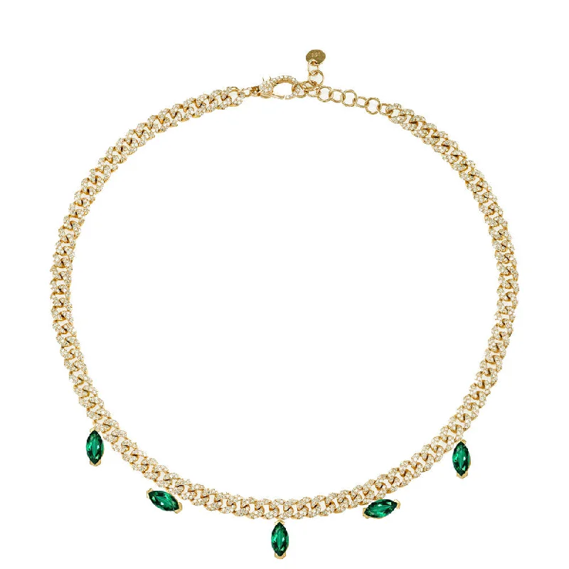 Breathtaking Jewelry At Limited-Time Savings EMERALD MARQUISE DROP MINI LINK NECKLACE