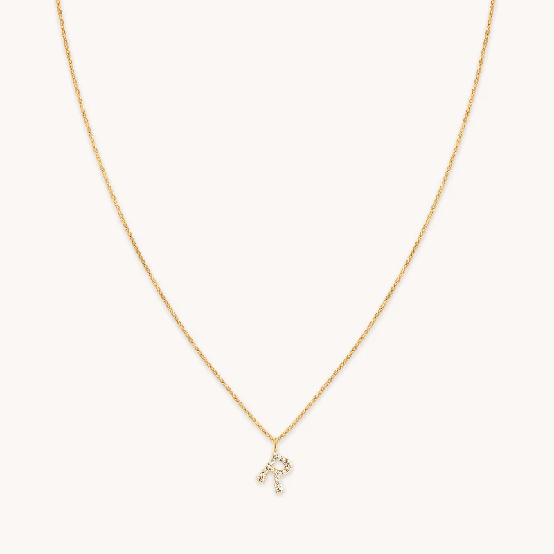 Classic And Modern Jewelry Styles On Sale R Initial Pavé Pendant Necklace in Gold