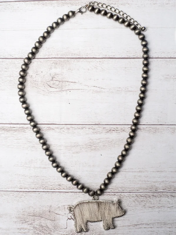 Timeless Jewelry Styles At Wallet-Friendly Prices RAISED IN A BARN WHITE COWHIDE SHOW PIG PENDANT NAVAJO PEARLS NECKLACE