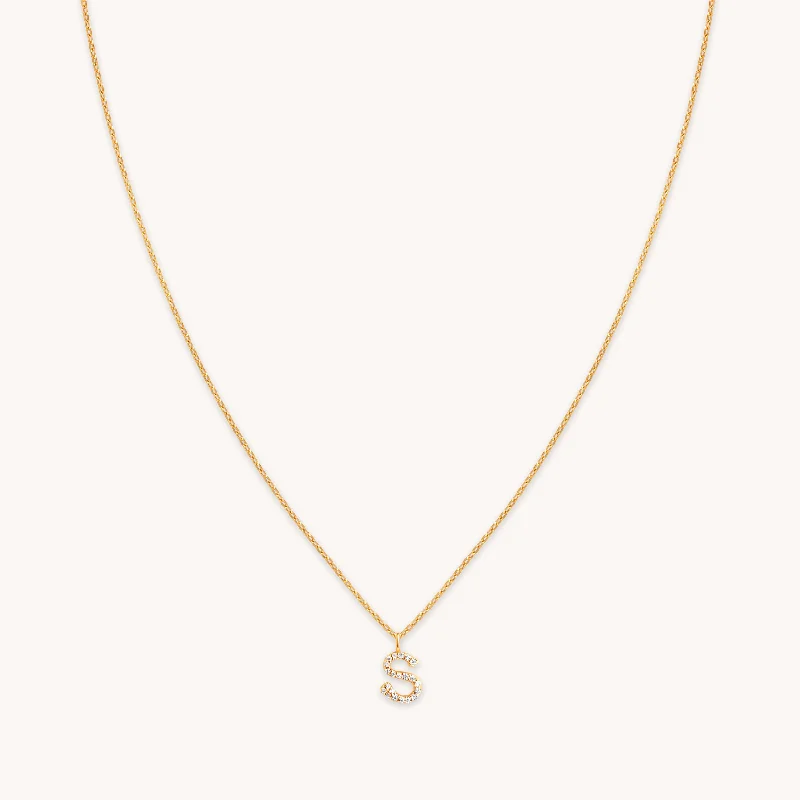 Jewelry Clearance Sale – Final Reductions S Initial Pavé Pendant Necklace in Gold