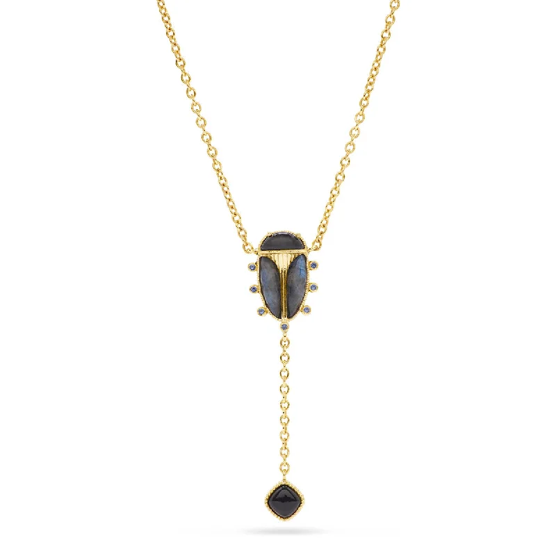 Must-Have Jewelry At Unbelievable Discounts Scarab Lariat Necklace, 18"+2" - Blue Labradorite/Black Agate