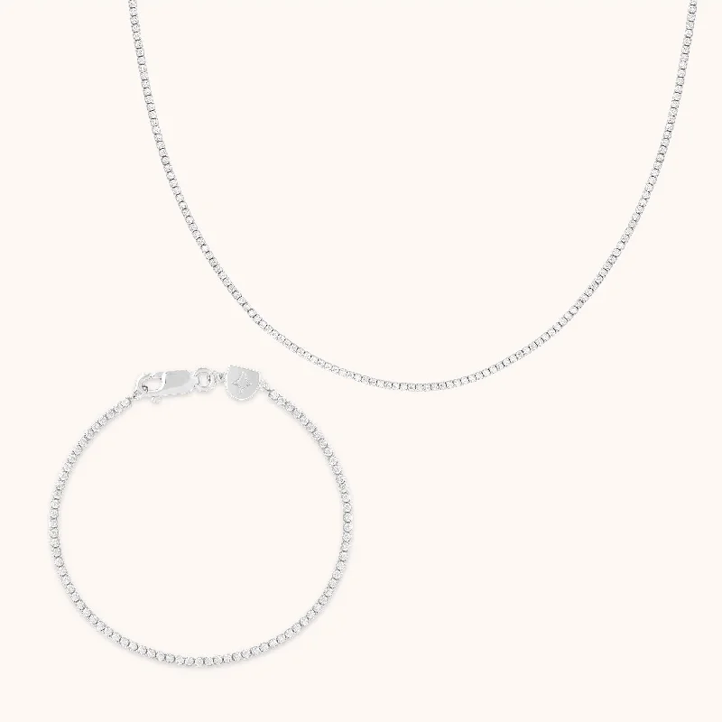 Limited-Time Offer On Premium Jewelry Collections Tennis Chain Gift Set in Silver