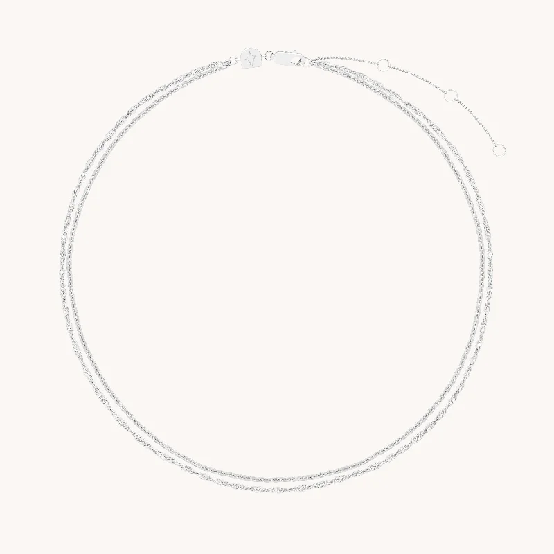 Premium Jewelry Now Available At Special Discounts Illusion Twist Double Chain Necklace in Silver
