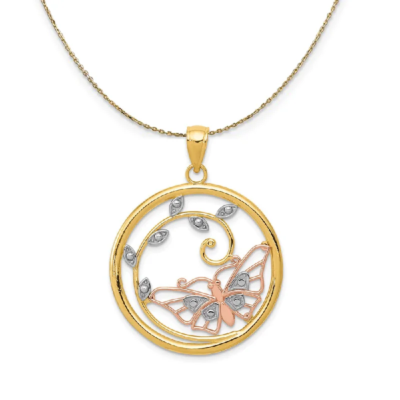 Luxury Jewelry At Unbeatable Discounts 14k Yellow & Rose Gold with Rhodium 25mm Butterfly Necklace