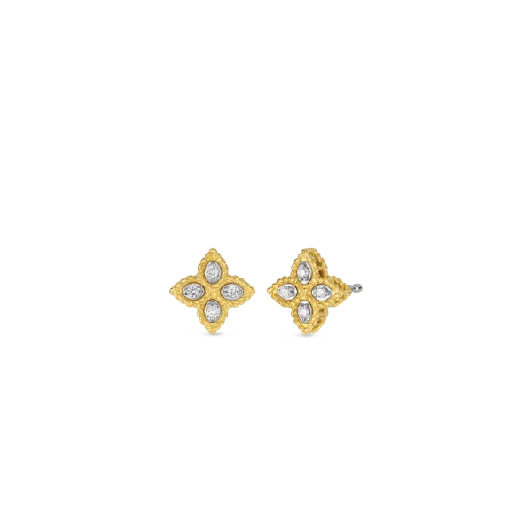 18K GOLD PRINCESS FLOWER SMALL DIAMOND STUD EARRINGS