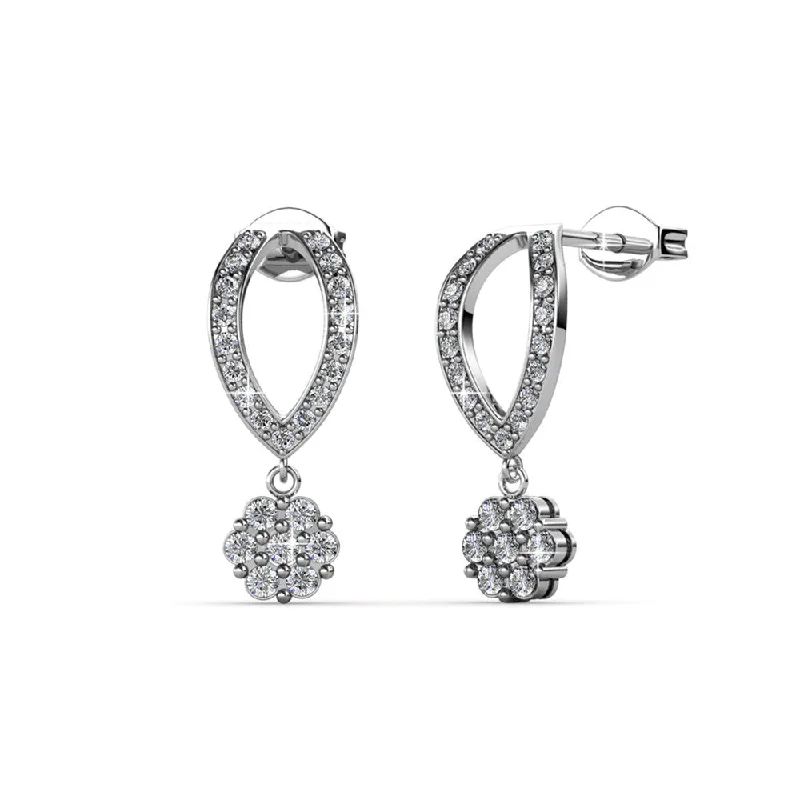 Brynn 18k White Gold Plated Diamond Dangle Stud Earrings with Swarovski Crystals