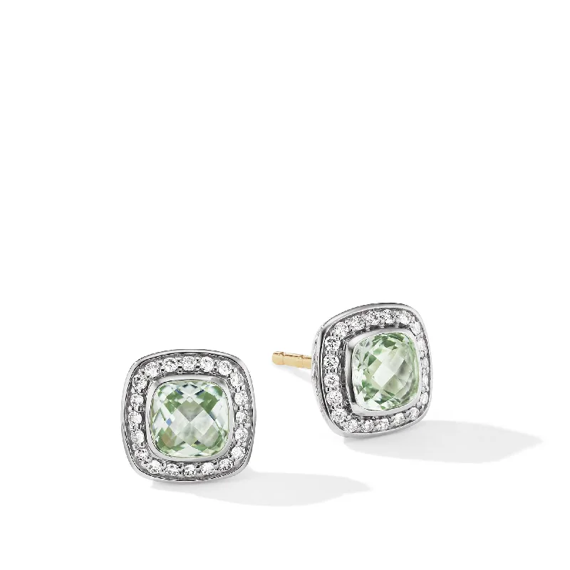 Petite Albion Stud Earrings with Prasiolite and Pave Diamonds