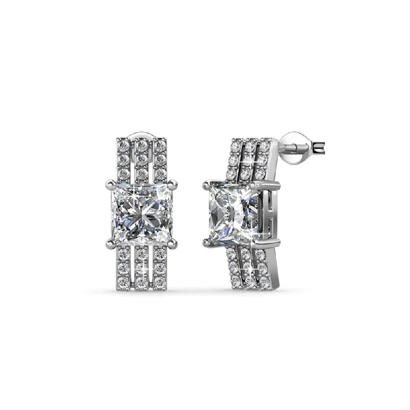 Fiona 18k White Gold Stud Earrings with Princess Cut Swarovski Crystals