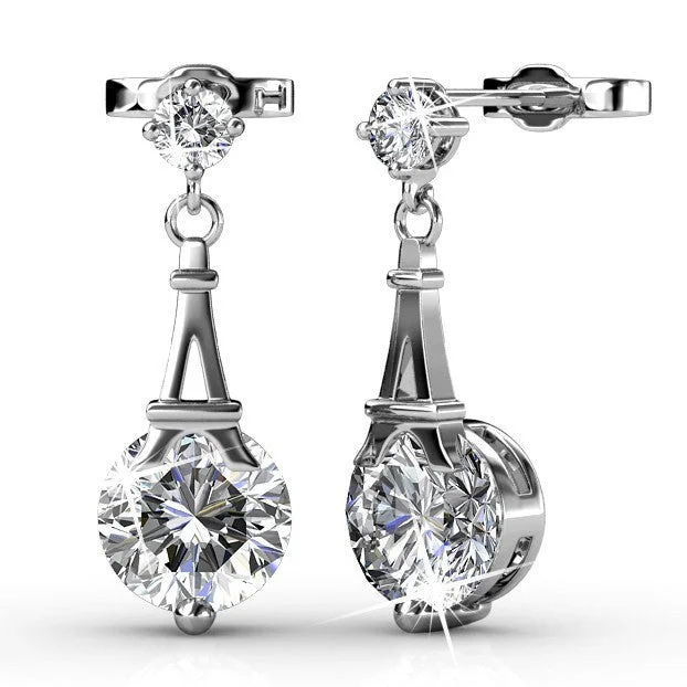 Isla 18k White Gold Plated Dangle Stud Earrings with Round Swarovski Crystals