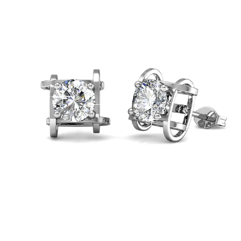 Lorelei 18k White Gold Plated Stud Earrings with Round Swarovski Crystals