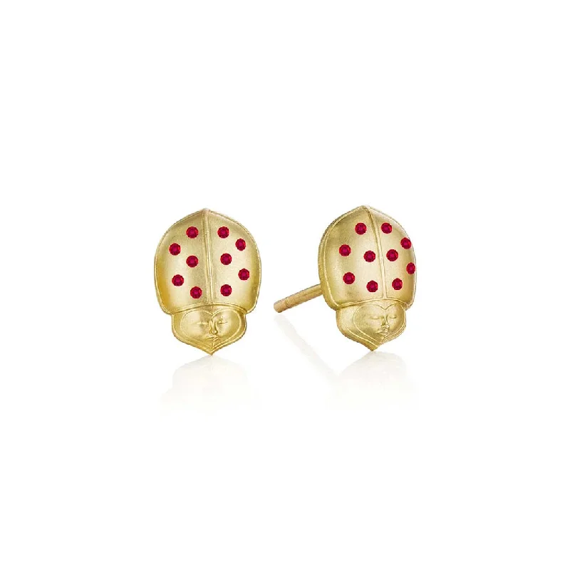 Ruby Winged Ladybug Stud Earrings