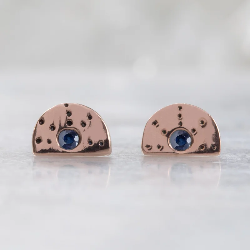 Limited-Stock Jewelry Sale – Once It's Gone, It's Gone The Half Moon Blue Sapphire Stardust Stud Earrings | 14K Rose Gold Limited-Stock Jewelry Sale – Once It's Gone, It's Gone The Half Moon Blue Sapphire Stardust Stud Earrings | 14K Rose Gold