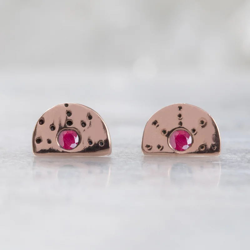Affordable Luxury Jewelry For Every Occasion The Half Moon Ruby Stardust Stud Earrings | 14K Rose Gold Affordable Luxury Jewelry For Every Occasion The Half Moon Ruby Stardust Stud Earrings | 14K Rose Gold