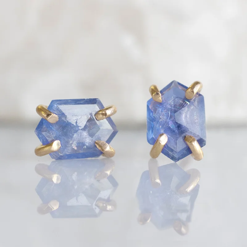 Shop Dazzling Jewelry At The Best Prices The Hexagon Blue Sapphire Stud Earrings | 14K Yellow Gold Shop Dazzling Jewelry At The Best Prices The Hexagon Blue Sapphire Stud Earrings | 14K Yellow Gold