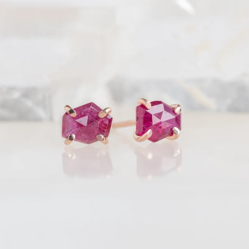 Luxury Jewelry At Unbeatable Discounts The Hexagon Ruby Stud Earrings | 14K Rose Gold Luxury Jewelry At Unbeatable Discounts The Hexagon Ruby Stud Earrings | 14K Rose Gold