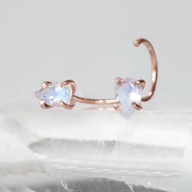 Shop Stylish Jewelry Now And Save Big The Rainbow Moonstone Huggie Stud Earrings | 14K Rose Gold Shop Stylish Jewelry Now And Save Big The Rainbow Moonstone Huggie Stud Earrings | 14K Rose Gold