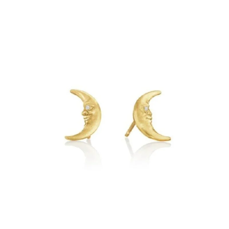 Tiny Crescent Moonface Stud Earrings