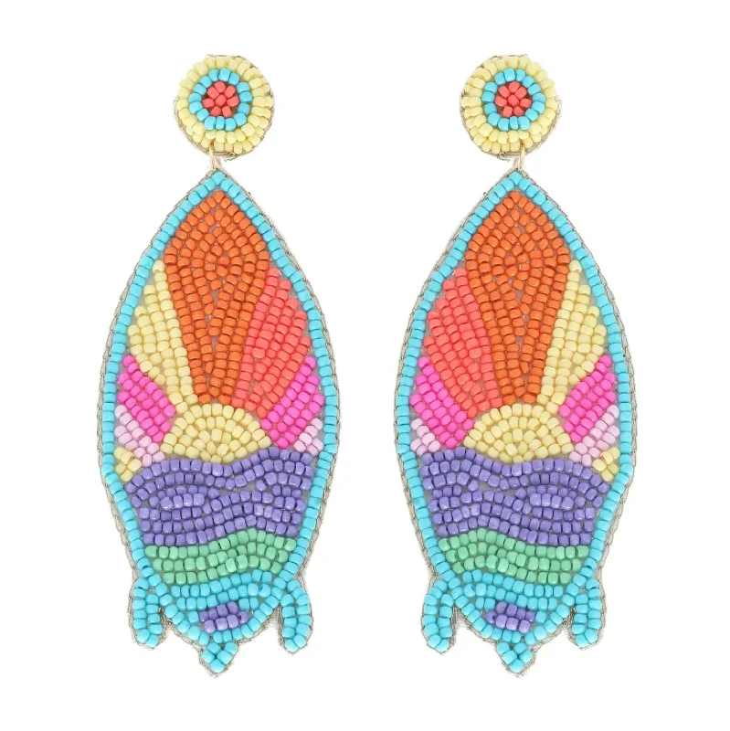 Personalized Jewelry At Special Discount Rates 2 Tier Beaded Multicolor Sunset Surfboard Dangle Earrings