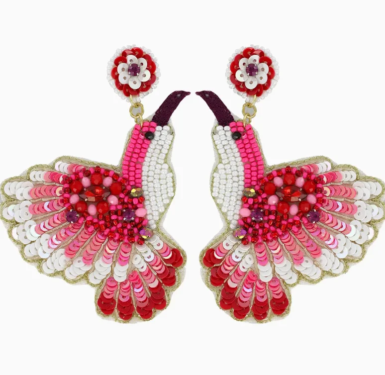 Best-Selling Jewelry Now Available At Special Deals 2 Tier Sequin & Beaded Hummingbird Dangle Earrings