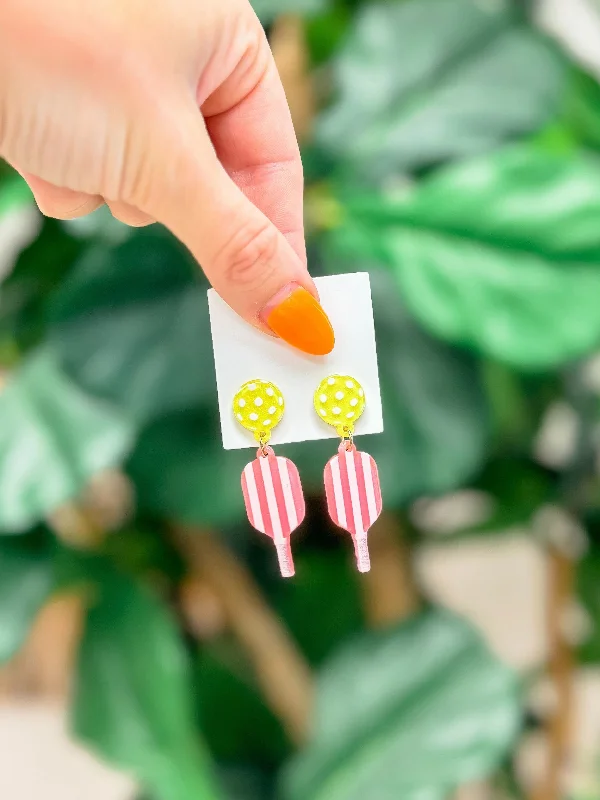 Your Perfect Accessory Now At The Best Price Acrylic Pickleball Dangle Earrings - Pink Stripe