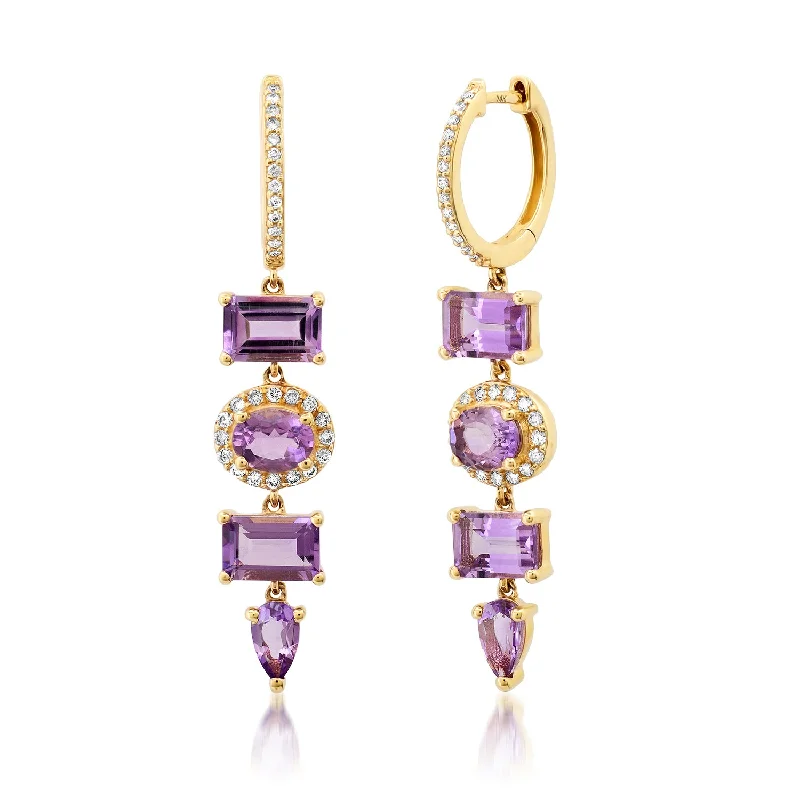 Get The Sparkle You Love At Prices You Adore Amethyst & Diamond Drop Shapes Earrings