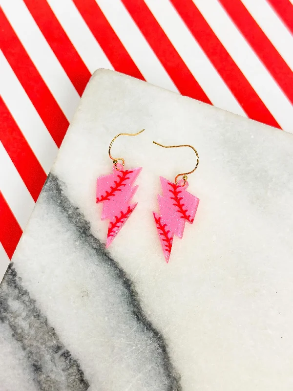 Don't Miss Out On Jaw-Dropping Jewelry Discounts Baseball Lightening Dangle Earrings - Pink