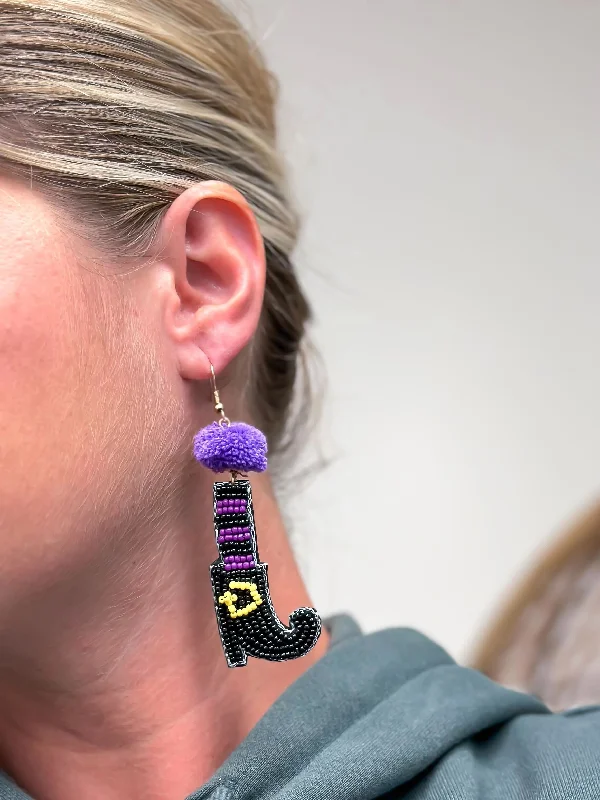 Customized Silver Jewelry For Unique Style Beaded Witch Shoes Dangle Earrings