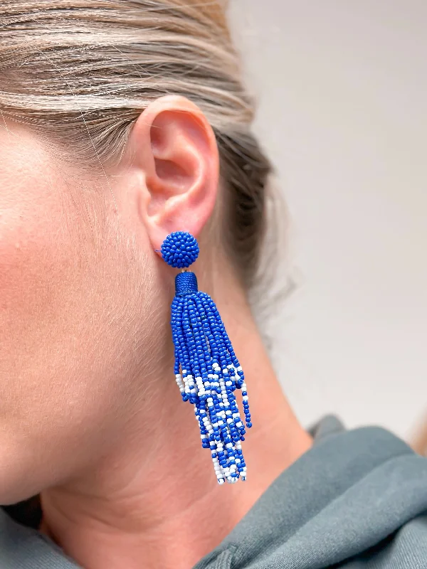 Your Dream Jewelry At Dream Prices – Shop Now Blue & White Fringe Dangle Earrings