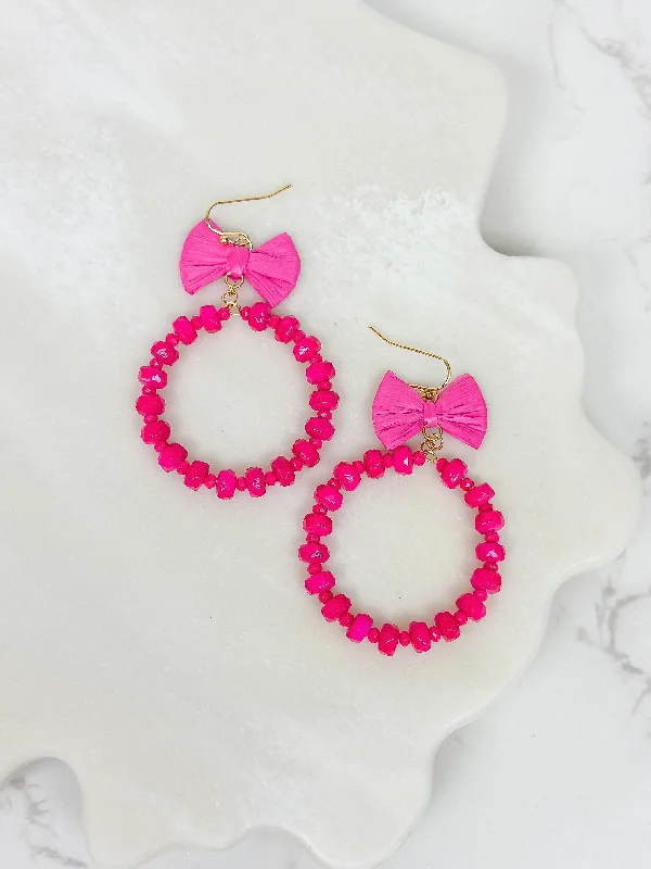 Buy More, Save More – Special Jewelry Discounts Bow Post Open Dangle Earrings - Hot Pink
