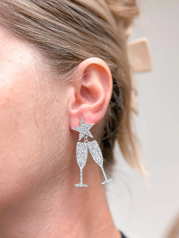 Elegant Necklaces And Bracelets At Limited-Time Offers Cheers Rhinestone Dangle Earrings - Silver