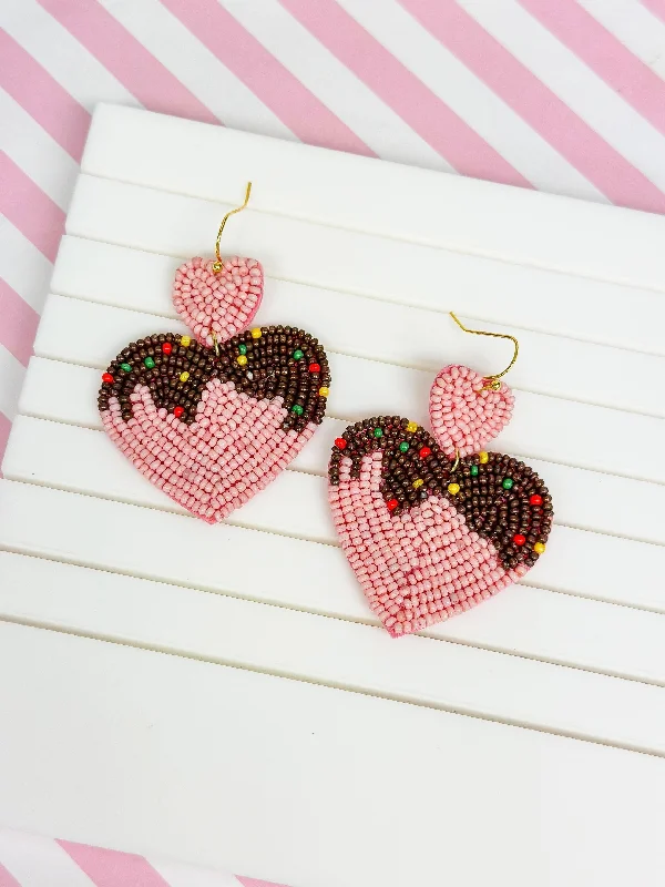 Jewelry Sale – Exclusive Styles At Lower Prices Chocolate Heart Beaded Dangle Earrings - Pink