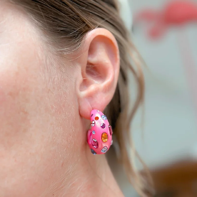Exclusive Jewelry Sale – Sparkle For Less Chunky Rhinestone Bauble Hoop Earrings - Pink Exclusive Jewelry Sale – Sparkle For Less Chunky Rhinestone Bauble Hoop Earrings - Pink