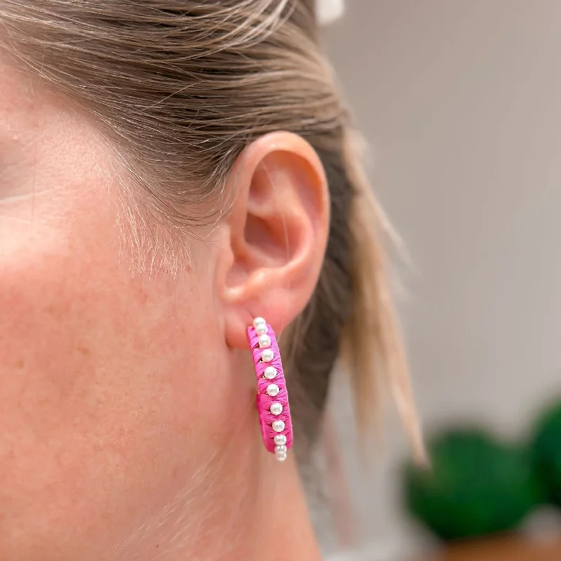 Jewelry Sale – Exclusive Styles At Lower Prices Classic Pearl Lined Hoop Earrings - Hot Pink