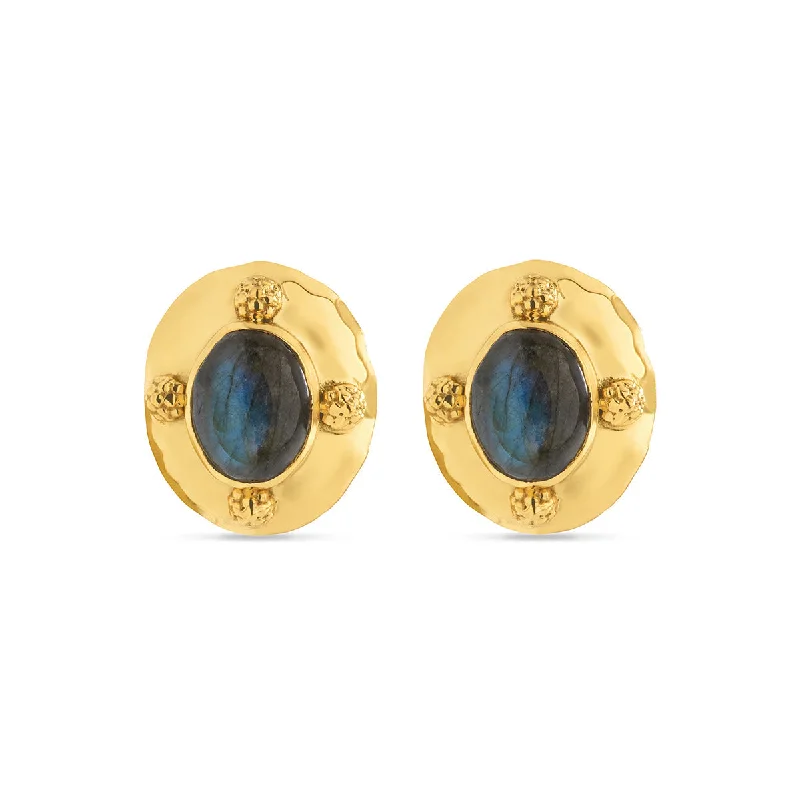 Sparkle For Less – Shop Our Limited-Time Jewelry Deals Cleopatra Oval Clip Earrings - Gold/Blue Labradorite