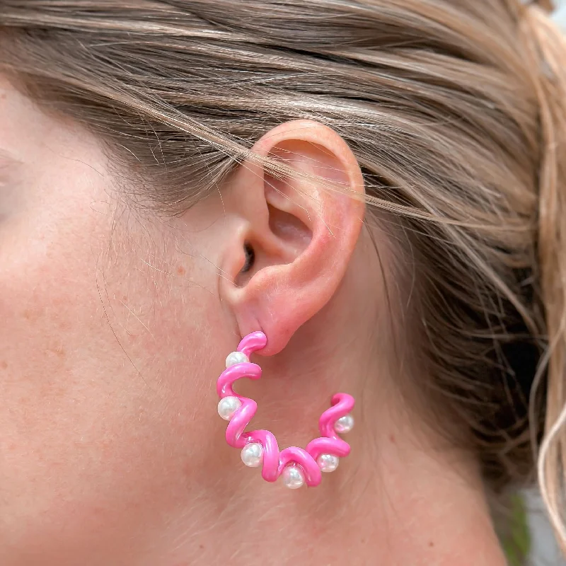 Buy More, Save More On Stunning Jewelry Designs Color Coated Pearl Coil Hoop Earrings - Pink Buy More, Save More On Stunning Jewelry Designs Color Coated Pearl Coil Hoop Earrings - Pink